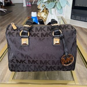 Michael Kors Black Grayson Logo Satchel with Gold Hardware
